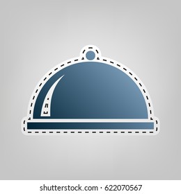 Server sign illustration. Vector. Blue icon with outline for cutting out at gray background.