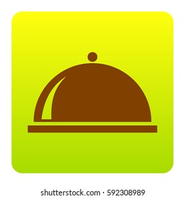 Server sign illustration. Vector. Brown icon at green-yellow gradient square with rounded corners on white background. Isolated.