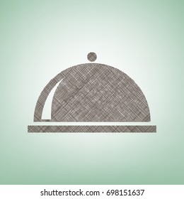 Server sign illustration. Vector. Brown flax icon on green background with light spot at the center.