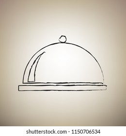 Server sign illustration. Vector. Brush drawed black icon at light brown background.