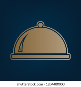 Server sign illustration. Vector. Golden icon and border at dark cyan background.