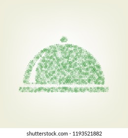 Server sign illustration. Vector. Green hexagon rastered icon and noised opacity and size at light green background with central light.