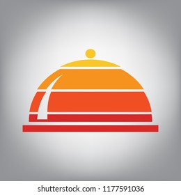 Server sign illustration. Vector. Horizontally sliced icon with colors from sunny gradient in gray background.