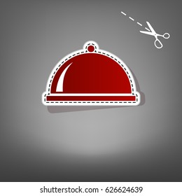 Server sign illustration. Vector. Red icon with for applique from paper with shadow on gray background with scissors.
