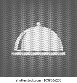 Server sign illustration. Vector. White knitted icon on gray knitted background. Isolated.