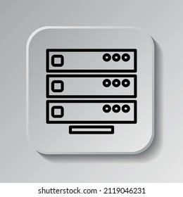 Server simple icon vector. Flat desing. Black icon on square button with shadow. Grey background.ai