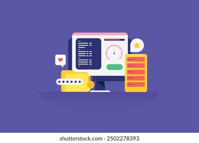Server speed test, Website speed optimization, Loading speed test, Server security, Website maintenance, Error fix - vector illustration with icons