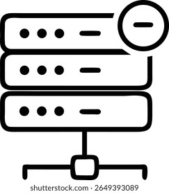 A server stack icon with a minus sign, representing removal or deletion, in a clean, minimalist style 100