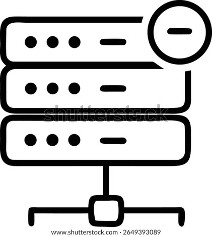 A server stack icon with a minus sign, representing removal or deletion, in a clean, minimalist style 100