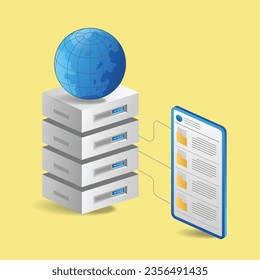 Server storage folder isometric flat 3d illustration concept