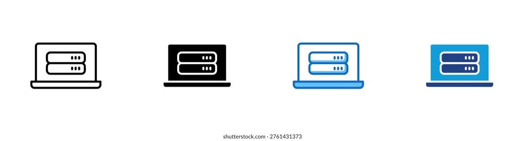 Server Storage Multiple Style Icon Design Vector - Laptop with server stack representing data storage, hosting system, and backend infrastructure management