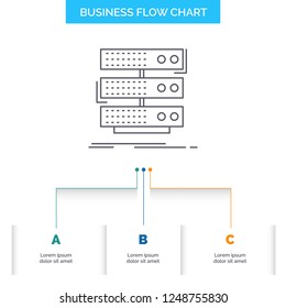 server, storage, rack, database, data Business Flow Chart Design with 3 Steps. Line Icon For Presentation Background Template Place for text
