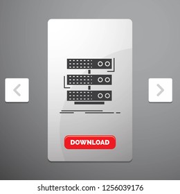 server, storage, rack, database, data Glyph Icon in Carousal Pagination Slider Design and Red Download Button