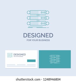server, structure, rack, database, data Business Logo Line Icon Symbol for your business. Turquoise Business Cards with Brand logo template