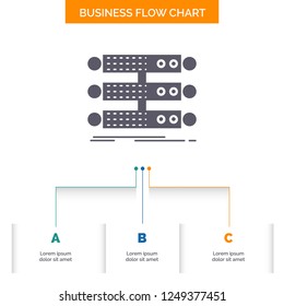 server, structure, rack, database, data Business Flow Chart Design with 3 Steps. Glyph Icon For Presentation Background Template Place for text.