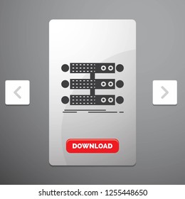 server, structure, rack, database, data Glyph Icon in Carousal Pagination Slider Design & Red Download Button