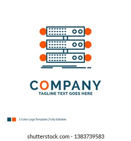 server, structure, rack, database, data Logo Design. Blue and Orange Brand Name Design. Place for Tagline. Business Logo template.