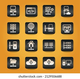 server symbols on black buttons on yellow background