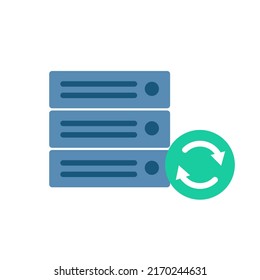 Server- und Synchronisierungssymbol. Datenaktualisierung. Vektorgrafik.