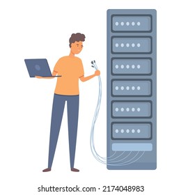 Server System Administrator Icon Cartoon Vector. Computer Engineer. Network Room