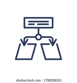 Icono de línea delgada del sistema del servidor. Algoritmo, diagrama de flujo, signo de esquema aislado de jerarquía. Concepto de tecnología informática. Elemento de símbolo de ilustración vectorial para diseño web y aplicaciones
