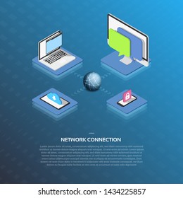 Server Technology Devices Network Connection Isometric Icon Design