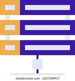 Server technology icon with purple and orange duotone style. Computing, diagram, download, file, folder, graph, laptop . Vector illustration