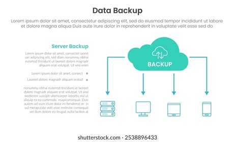 server technology infographic template banner with data backup cloud server concept with cloud icon and device user client connection for slide presentation vector