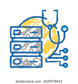 Vector de dibujo de icono de doodle de reparación de tecnología de servidor. signo de reparación de tecnología de servidor. ilustración de símbolo aislado