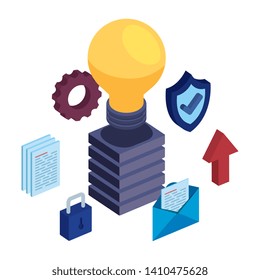 server tower with bulb and data center icons