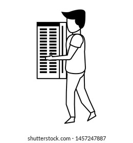 server tower network hardware with technology user cartoon vector illustration graphic design