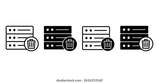 Server Trash Icon Set Data Recycle Bin Concept Black and White Color Vector Design