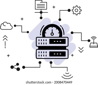 Server Uptime concept, High Speed Machine Vector Glyph Icon Design, Burst computing and hosting company Symbol, Optimised Server Performance stock illustration