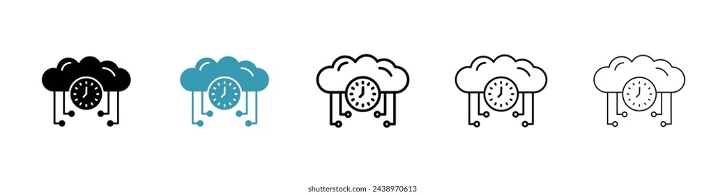 Server Uptime Guarantee Icon Set. Reliable Cloud and Dedicated Server Symbols.