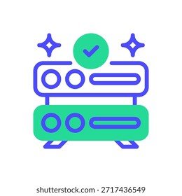 Ícone da linha de tempo de atividade do servidor, símbolo da estrutura de tópicos para disponibilidade do sistema, confiabilidade da rede, desempenho de hospedagem, acessibilidade de dados e manutenção técnica. Ícone de sinal vetorial.