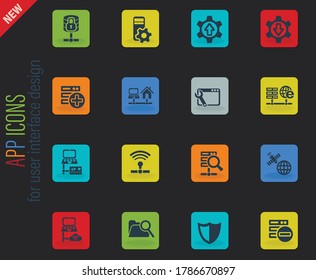 server vector color web icons on dark background for user interface design