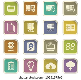 Server vector colored paper stickers with icons