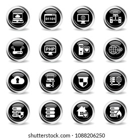 server vector icons - black round chrome buttons