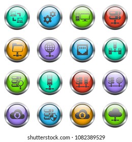 server vector icons on color glass buttons