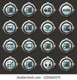 Server vector icons in the stylish round buttons for mobile applications and web
