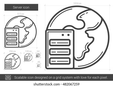 Server vector line icon isolated on white background. Server line icon for infographic, website or app. Scalable icon designed on a grid system.