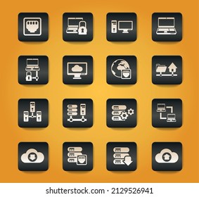 server vector symbols on black buttons on yellow background