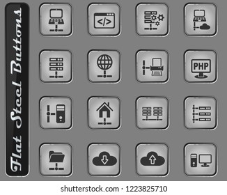 server vector web icons on the flat steel buttons