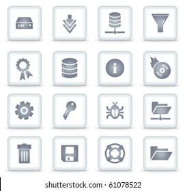 Server vector web icons, white square buttons