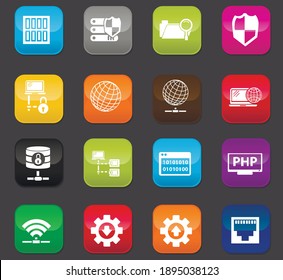 Server web icons for user interface design. Colored buttons on a dark background
