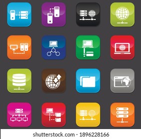 Server web icons for user interface design. Colored buttons on a dark background