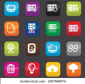 Server web icons for user interface design. Colored buttons on a dark background