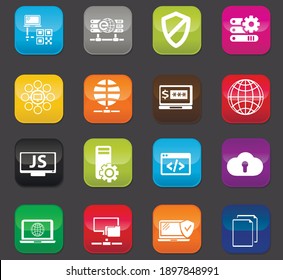 Server web icons for user interface design. Colored buttons on a dark background