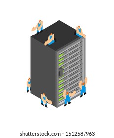 Server and workers. Workman service Network Data center technology system internet