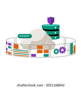 Server and workstations computing to each other in a cloud.